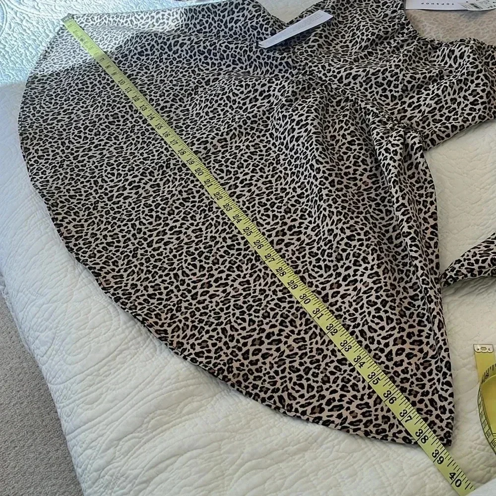 NWT Long Puff Sleeve Mini‎ Dress Women's 6 Leopard Print Swing Flirty Milkmaid